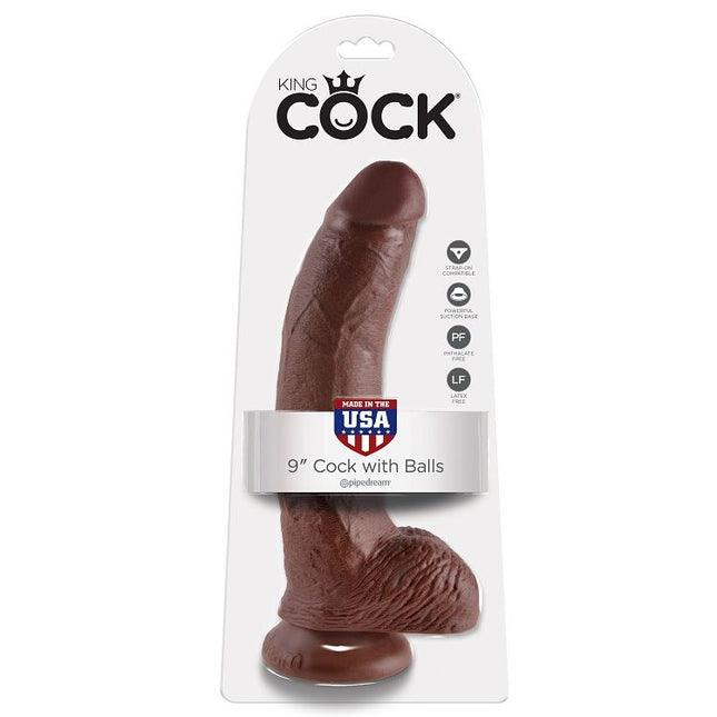 KING COCK - 9 GODE MARRON AVEC BOULES 22.9 CM - Concombre Boutique