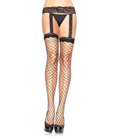 LEG AVENUE - BAS RÉSILLE AVEC JARRATIÈRE EN DENTELLE NOIRE by LEG AVENUE HOSIERY