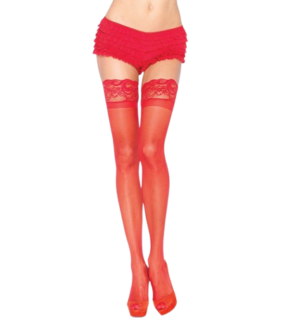 LEG AVENUE - COLLANT ROUGE AVEC DENTELLE AUTO-ADHÉSIVE - Concombre Boutique
