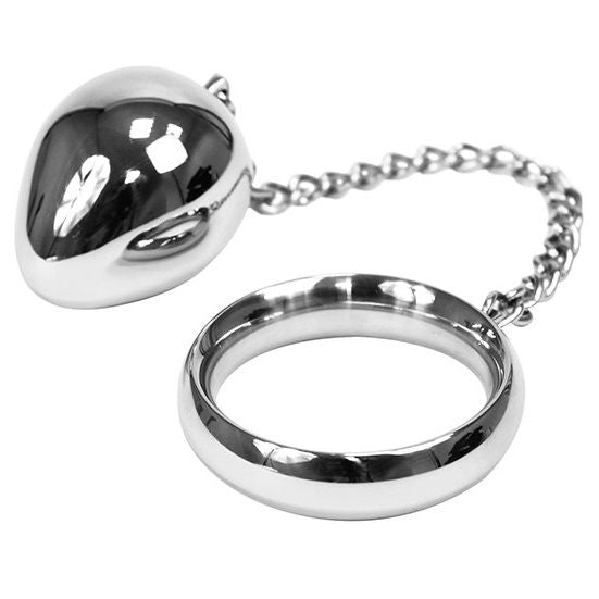 METAL HARD - ANNEAU PÉNIEN 40MM + CHAÎNE AVEC BILLE MÉTALLIQUE - Concombre Boutique