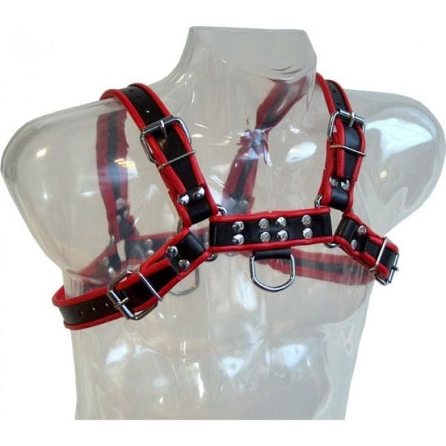 LEATHER BODY - HARNAIS CHAÎNE III NOIR / ROUGE - Concombre Boutique