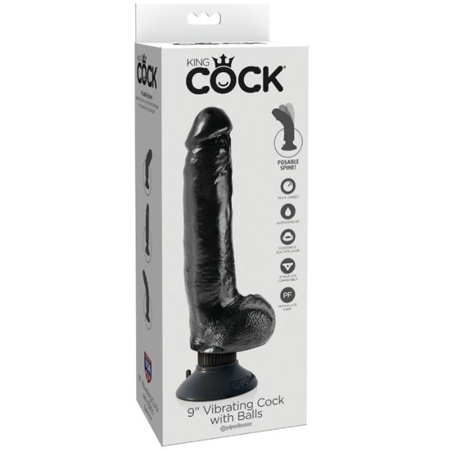 KING COCK - GODE VIBRANT AVEC TESTICULES 23 CM NOIR by KING COCK
