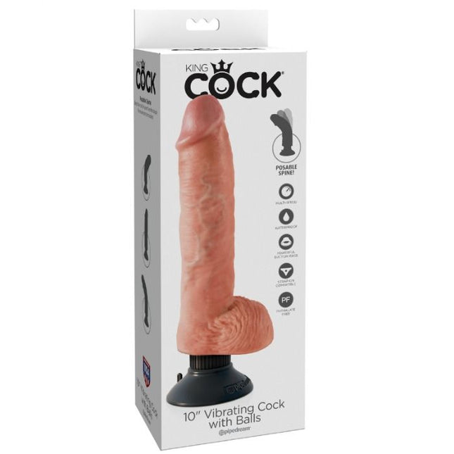 KING COCK - GODE VIBRANT AVEC TESTICULES 25.5 CM COULEUR NATURELLE - Concombre Boutique