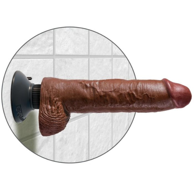 KING COCK - GODE VIBRATEUR AVEC TESTICULES 25.5 CM COULEUR MARRON by KING COCK