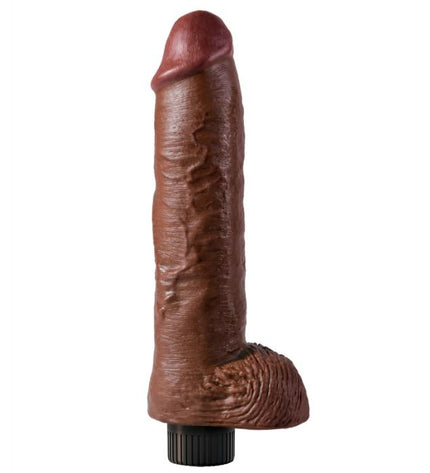 KING COCK - GODE VIBRATEUR AVEC TESTICULES 25.5 CM COULEUR MARRON by KING COCK