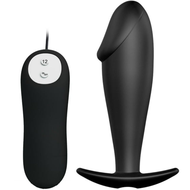 PRETTY LOVE - PLUG ANAL EN SILICONE FORME PÉNIS ET 12 MODES DE VIBRATION NOIR - Concombre Boutique