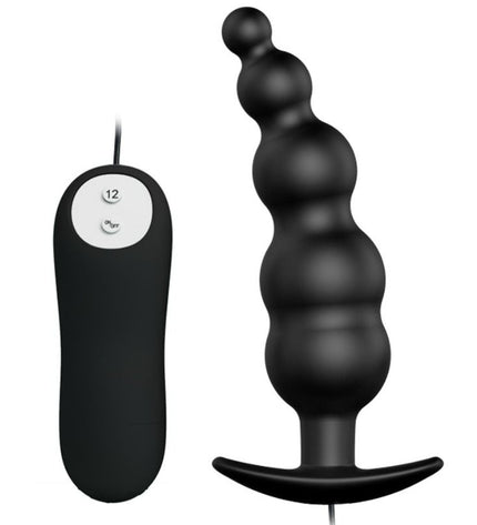 PRETTY LOVE - PLUG ANAL SILICONE EXTRA STIMULATION ET 12 MODES DE VIBRATION NOIR - Concombre Boutique