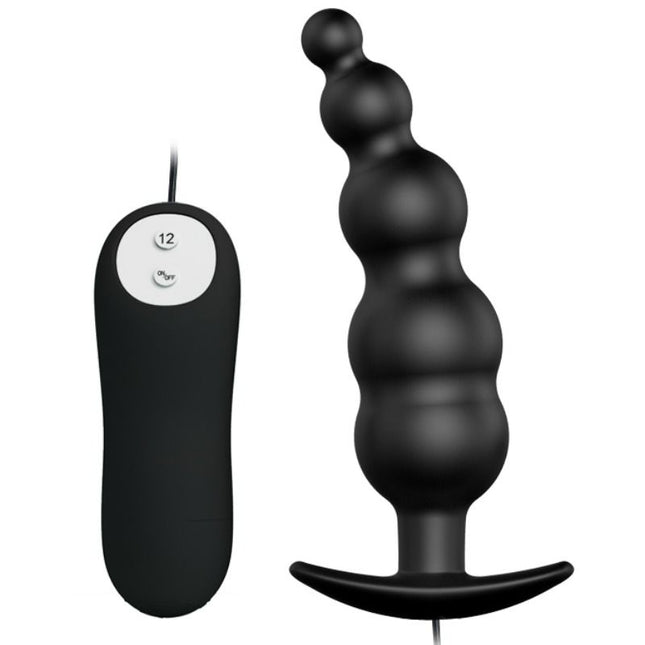 PRETTY LOVE - PLUG ANAL SILICONE EXTRA STIMULATION ET 12 MODES DE VIBRATION NOIR - Concombre Boutique