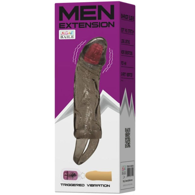 BAILE - GAINE DEXTENSION DE PÉNIS AVEC VIBRATION ET SANGLE POUR TESTICULES 13.5 CM - Concombre Boutique
