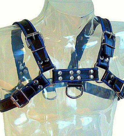 LEATHER BODY - HARNAIS EN CUIR BLEU ET NOIR POITRINE BULLDOG by LEATHER BODY