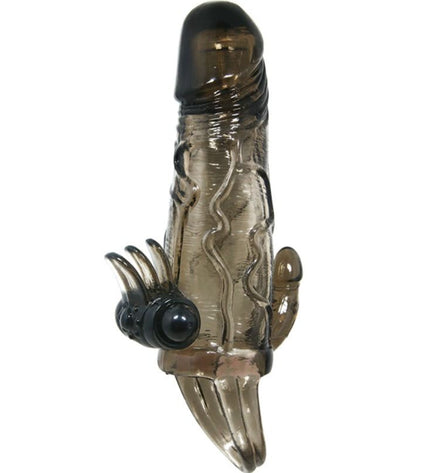 BAILE - COUVRE-PÉNIS BRAVE MAN AVEC STIMULATION CLITO ET ANAL DOUBLE BULLET NOIR 16.5 CM - Concombre Boutique