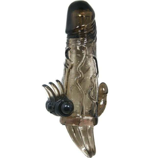 BAILE - COUVRE-PÉNIS BRAVE MAN AVEC STIMULATION CLITO ET ANAL DOUBLE BULLET NOIR 16.5 CM - Concombre Boutique