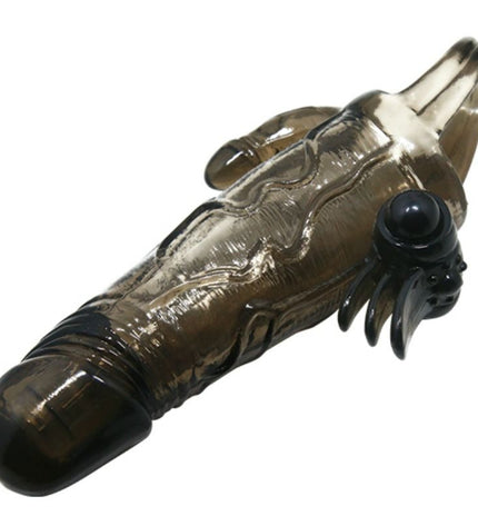 BAILE - COUVRE-PÉNIS BRAVE MAN AVEC STIMULATION CLITO ET ANAL DOUBLE BULLET NOIR 16.5 CM - Concombre Boutique