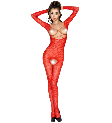 PASSION - FEMME BS031 BODYSTOCKING ROUGE TAILLE UNIQUE - Concombre Boutique