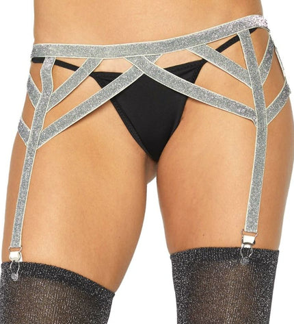LEG AVENUE - PORTE-JARRETELLES ÉLASTIQUE LUREX ARGENT TAILLE UNIQUE - Concombre Boutique