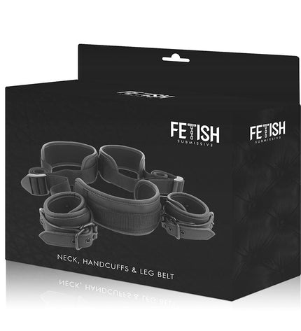 FETISH SUBMISSIVE - POSITION JAMBES OUVERTES AVEC MENOTTES DOUBLÉES EN NOPRÈNE - Concombre Boutique
