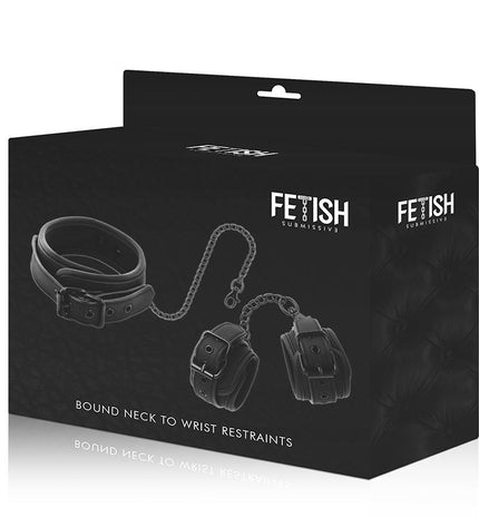 FETISH SUBMISSIVE - COLLIER ET MENOTTES EN CUIR VÉGAN AVEC DOUBLURE EN NOPRÈNE - Concombre Boutique