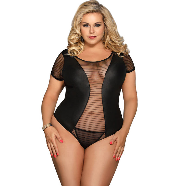 SUBBLIME - QUEEN PLUS FETISH MANCHES COURTES TEDDY by SUBBLIME QUEEN PLUS SIZE