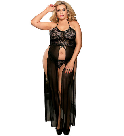 SUBBLIME - QUEEN PLUS ENSEMBLE ROBE ET TANGA SUBBLIME QUEEN PLUS NOIR by SUBBLIME QUEEN PLUS SIZE