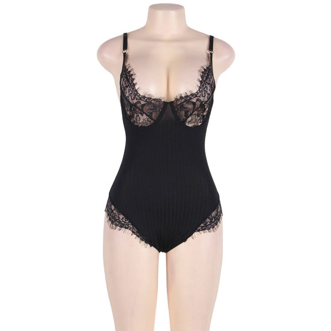 SUBBLIME - QUEEN PLUS TEDDY AVEC CLAIRS ET FRANGES NOIR by SUBBLIME QUEEN PLUS SIZE