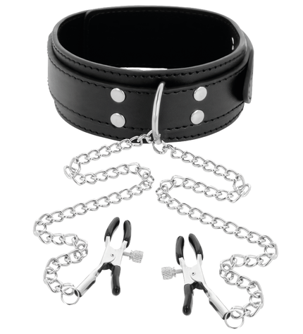 DARKNESS - COLLIER AVEC PINCES NIPPLE NOIR by DARKNESS BONDAGE
