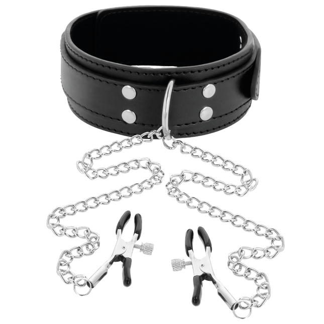 DARKNESS - COLLIER AVEC PINCES NIPPLE NOIR by DARKNESS BONDAGE
