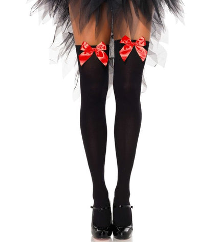 LEG AVENUE - CUISSES HAUTES EN NYLON NOIR AVEC NOEUD ROUGE TAILLE UNIQUE by LEG AVENUE HOSIERY