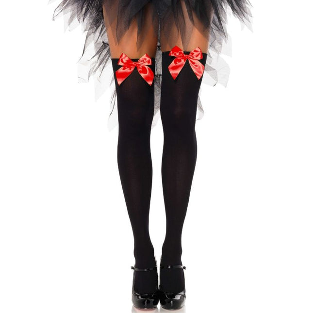 LEG AVENUE - CUISSES HAUTES EN NYLON NOIR AVEC NOEUD ROUGE TAILLE UNIQUE by LEG AVENUE HOSIERY