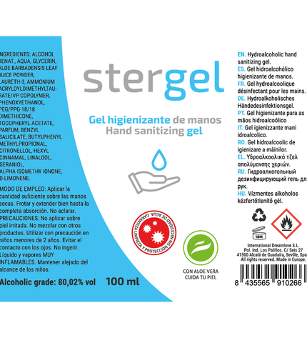 STERGEL - HYDROALCOHOLIC HAND SANITIZING GEL ALOE VERA 100ML by STERGEL