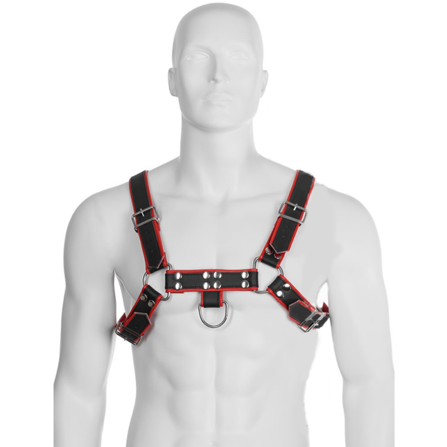LEATHER BODY - HARNAIS CHAÎNE III NOIR / ROUGE - Concombre Boutique