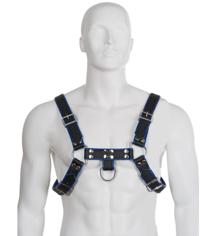 LEATHER BODY - HARNAIS EN CUIR BLEU ET NOIR POITRINE BULLDOG by LEATHER BODY