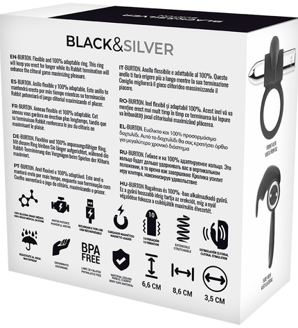 BLACK&SILVER - BAGUE RECHARGEABLE BURTON 10 MODES DE VIBRATION by BLACK&SILVER