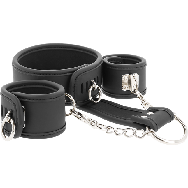 FETISH SUBMISSIVE - COLLIER ET MENOTTES EN CUIR VÉGAN AVEC DOUBLURE EN NOPRÈNE - Concombre Boutique