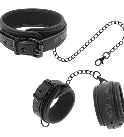 FETISH SUBMISSIVE - COLLIER ET MENOTTES EN CUIR VÉGAN AVEC DOUBLURE EN NOPRÈNE - Concombre Boutique