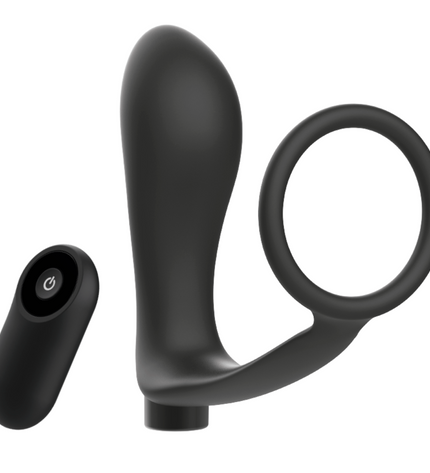 ADDICTED TOYS - ANNEAU PÉNIS AVEC TÉLÉCOMMANDE PLUG ANAL NOIR RECHARGEABLE by ADDICTED TOYS